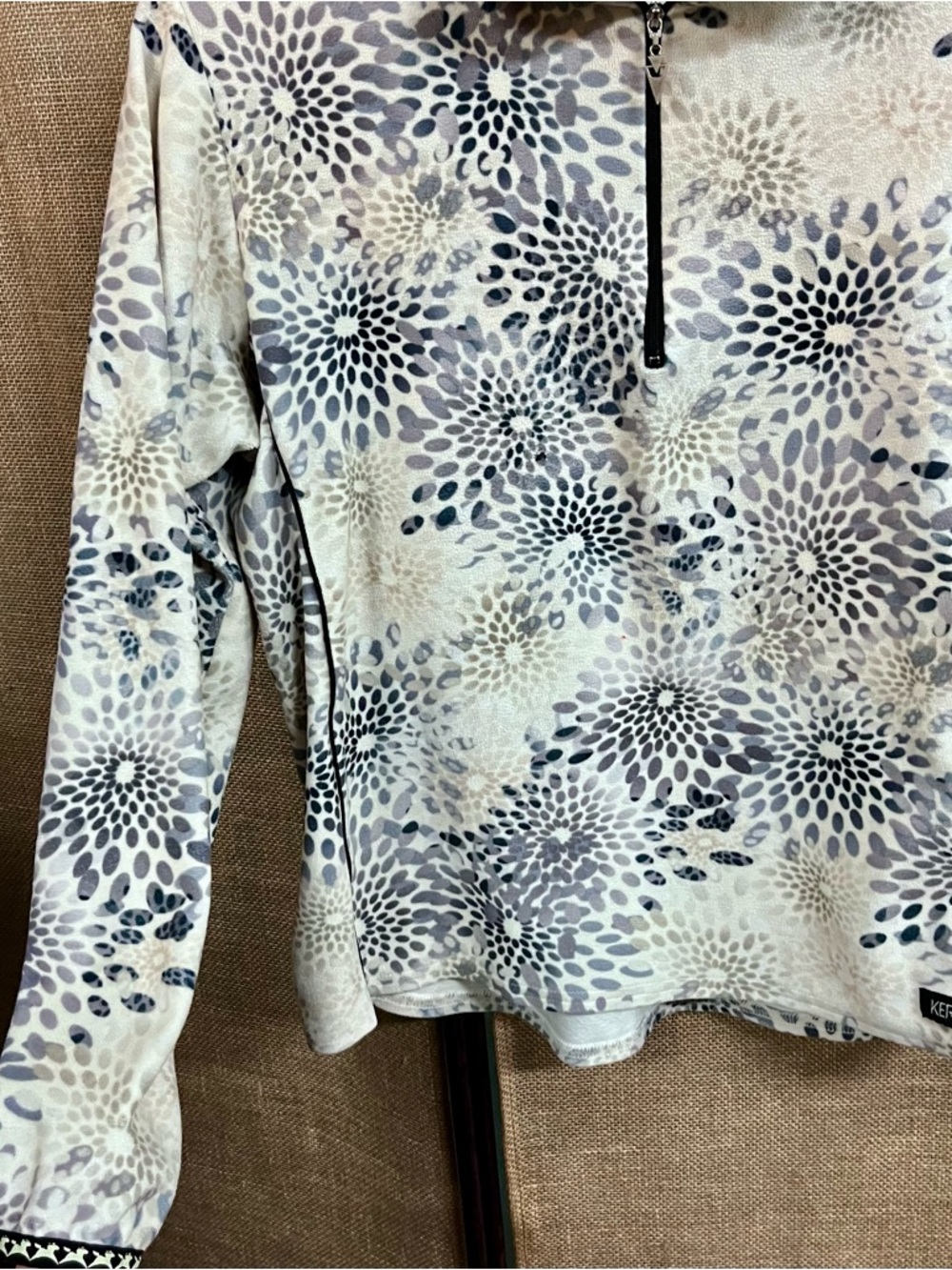 Kerrits Cream, Gray Floral Fleece Quarter Zip Pullover - Picture 2 of 6